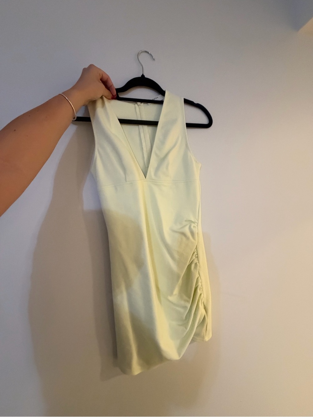 Babaton Sleeveless V-Neck Ruched Side Mini Dress - Pale Yellow